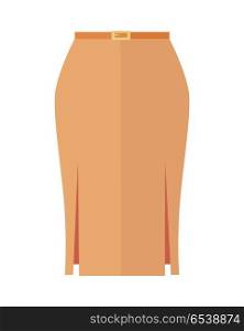 Orange pencil skirt with belt icon. Women everyday clothing in casual style flat vector illustration isolated on white background. For clothing store ad, fashion concept, app button, web design. Orange Pencil Skirt With Belt Flat Vector Icon. Orange Pencil Skirt With Belt Flat Vector Icon