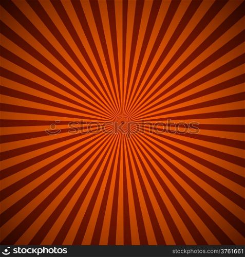 Orange radial rays abstract background, vector illustration