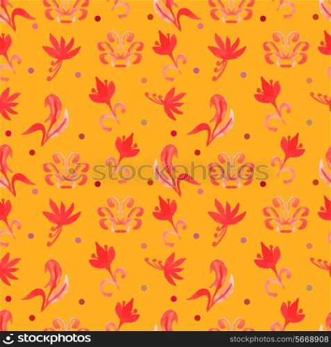 Orange Retro seamless pattern with trees.Seamless Floral Pattern. Watercolor graphic for backgrounds, wallpapers and fabrics. Vector illustration