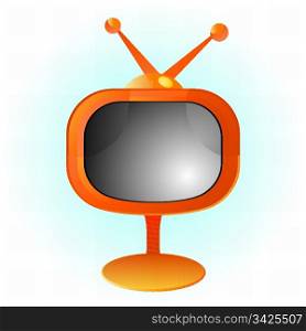 Orange retro television with reflections