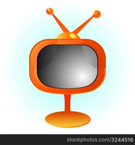 Orange retro television with reflections, vector illustration