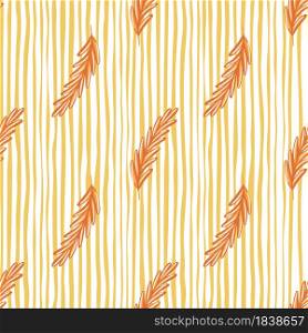 Orange rosemary silhouettes seamless pattern in simple botany style. White and yellow striped background. Perfect for fabric design, textile print, wrapping, cover. Vector illustration.. Orange rosemary silhouettes seamless pattern in simple botany style. White and yellow striped background.