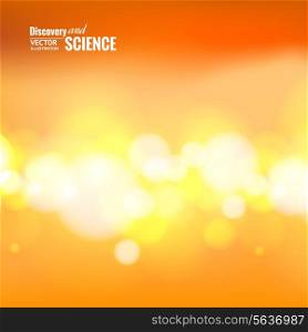Orange science background over glowing rays. Vector illustration.