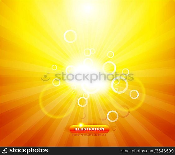 Orange shiny abstract background with sunlight and lens flares