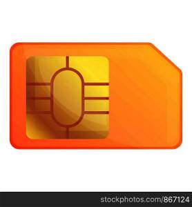 Orange sim card icon. Cartoon of orange sim card vector icon for web design isolated on white background. Orange sim card icon, cartoon style
