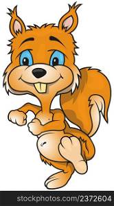 Orange Smiling Walking Squirrel from Front View - Colored Cartoon Illustration Isolated on White Background, Vector