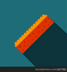 Orange sponge for cleaning icon. Flat illustration of orange sponge for cleaning vector icon for web isolated on baby blue background. Orange sponge for cleaning icon, flat style