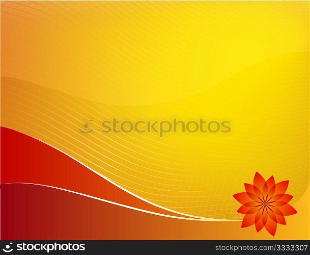 Orange summer background: composition of curved lines and flower - great for backgrounds, or layering over other images or text