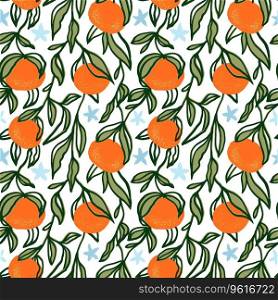 Orange summer fruit seamless pattern for textile design or scrapbook. Vector hand drawn background. Orange fruit patterb