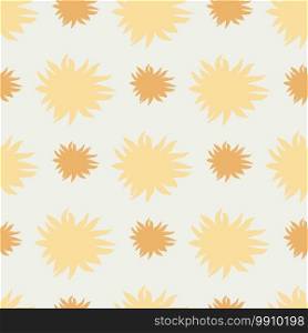 Orange sun silhouettes scribble seamless pattern. Hand drawn star ornament on light grey background. Designed for fabric design, textile print, wrapping, cover. Vector illustration.. Orange sun silhouettes scribble seamless pattern. Hand drawn star ornament on light grey background.