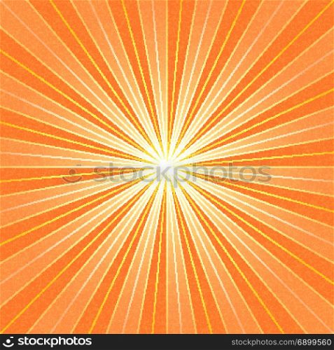 Orange sunbeam blank background. Orange sunbeam blank background. Yellow sunburst with noise effect texture. Empty retro empty vintage abstract backdrop. Template swatch in square format. Vector illustration design element 10 eps