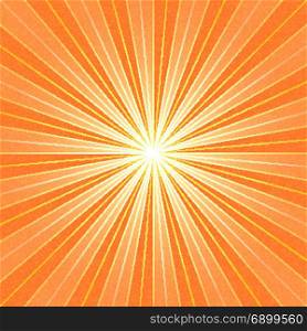 Orange sunbeam blank background. Orange sunbeam blank background. Yellow sunburst with noise effect texture. Empty retro empty vintage abstract backdrop. Template swatch in square format. Vector illustration design element 10 eps
