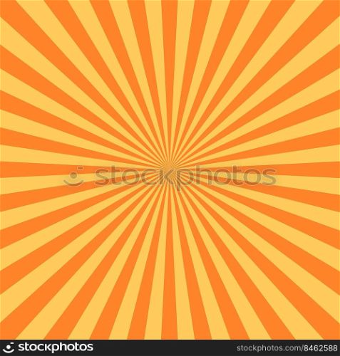 Orange sunburst radial concentric rays pattern. Summer banner background. Flat vector illustration.. Orange sunburst radial concentric rays pattern. Flat vector illustration