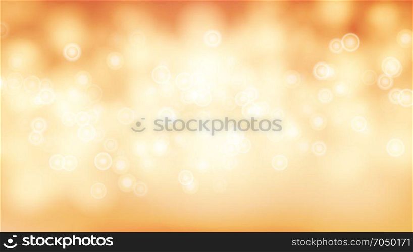 Orange Sweet Bokeh Out Of Focus Background Vector. Abstract Lights On Gold Bokeh Blurred Background.. Light Brown, Yellow, Orange Background Vector. Bokeh Background With Vintage Filter.