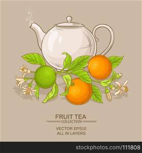 orange tea illustration. orange tea in teapot on color background