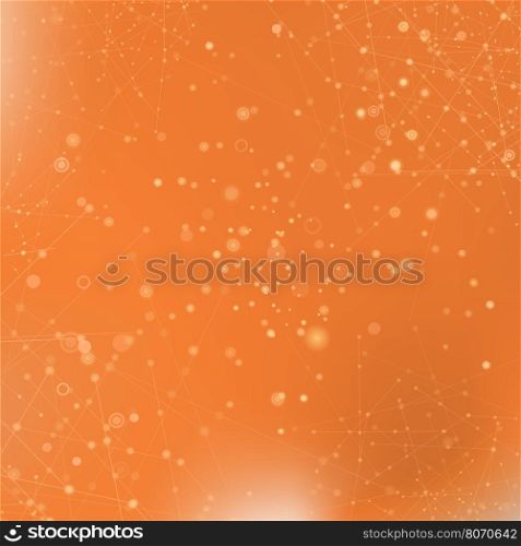 Orange Technology Background with Particle, Molecule Structure. Genetic and Chemical Compounds. Communication Concept. Space and Constellations.
