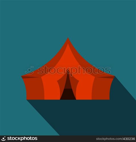 Orange tent for forest camping icon. Flat illustration of orange tent for forest camping vector icon for web. Orange tent for forest camping icon, flat style