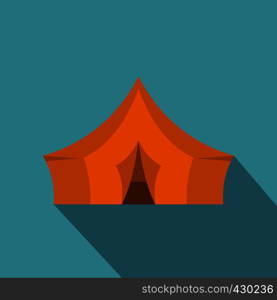 Orange tent for forest camping icon. Flat illustration of orange tent for forest camping vector icon for web. Orange tent for forest camping icon, flat style