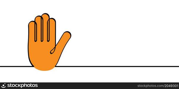 Orange the world. International day for the elimination of violence against women ans girls. Cartoon line drawing hands of stop hand gesture. Hand palm icon or symbol. Vector campaign logo.