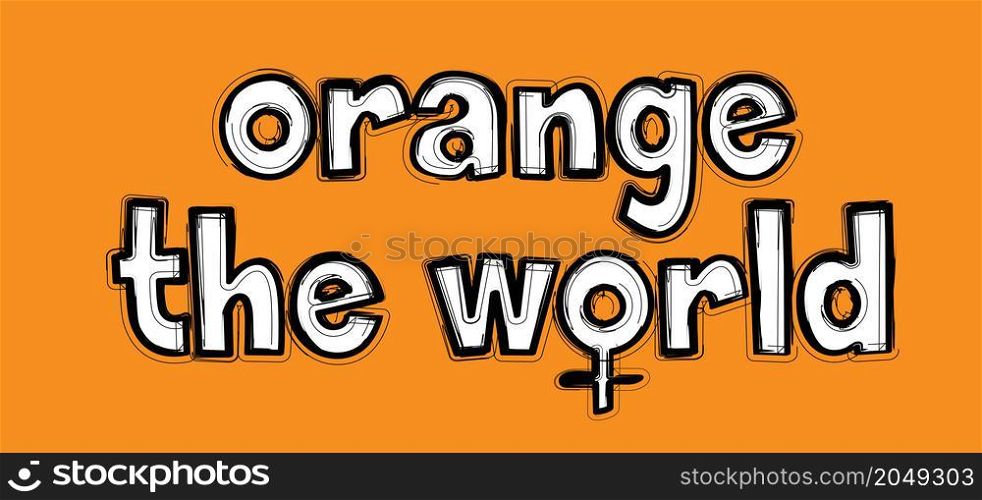 Orange the world. International day for the elimination of violence against women ans girls. Cartoon line drawing hands of stop hand gesture. Hand palm icon or symbol. Vector logo.