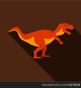 Orange tyrannosaur dinosaur icon. Flat illustration of orange tyrannosaur dinosaur vector icon for web isolated on coffee background. Orange tyrannosaur dinosaur icon, flat style