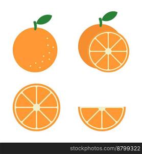 Orange, vector. Whole orange and orange orange slices on a white background.