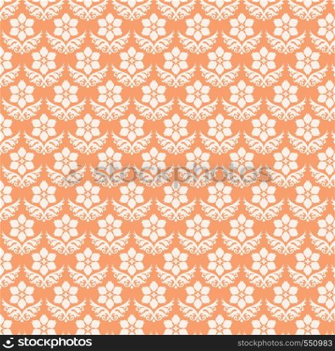 Orange vintage bloom pattern on pastel background. Retro and classic blossom pattern style for old or sweet design
