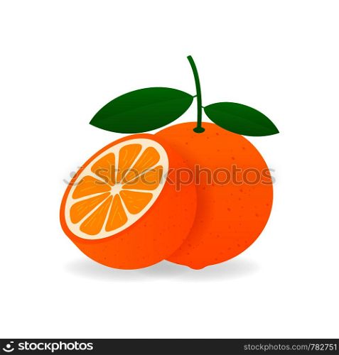 Orange with leaves whole and slices of oranges. Vector illustration.. Orange with leaves whole and slices of oranges. Vector stock illustration.
