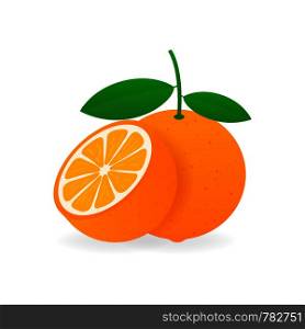 Orange with leaves whole and slices of oranges. Vector illustration.. Orange with leaves whole and slices of oranges. Vector stock illustration.