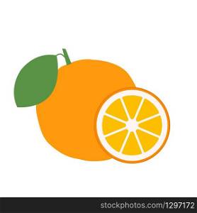 Orange with leaves whole and slices of oranges. Vector stock illustration of oranges. - Vector illustration. Orange with leaves whole and slices of oranges. Vector stock illustration of oranges. - Vector