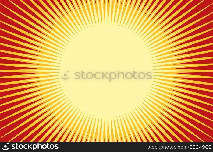Orange yellow pop art sun background. retro vector illustration. Orange yellow pop art sun background