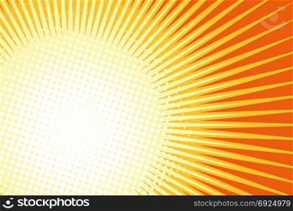 Orange yellow pop art sun background. retro vector illustration. Orange yellow pop art sun background