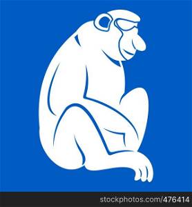 Orangutan icon white isolated on blue background vector illustration. Orangutan icon white