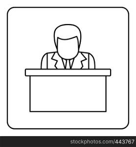 Orator speaking from tribune icon in outline style isolated vector illustration. Orator speaking from tribune icon outline
