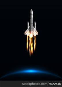 Orbital Spacecraft in Outer Space with Engines at Full Throttle - Illustration Vector. Orbital Spacecraft in Outer Space with Engines at Full Throttle