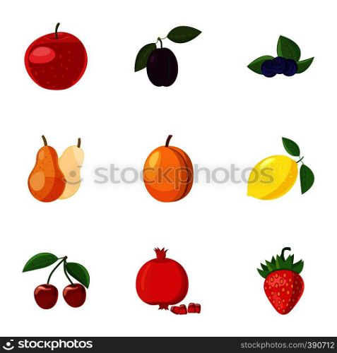 Orchard fruits icons set. Cartoon illustration of 9 orchard fruits vector icons for web. Orchard fruits icons set, cartoon style