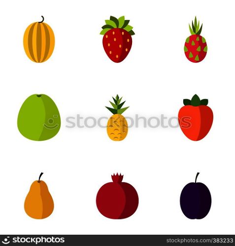 Orchard fruits icons set. Flat illustration of 9 orchard fruits vector icons for web. Orchard fruits icons set, flat style