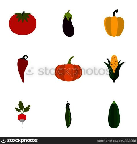 Orchard vegetables icons set. Flat illustration of 9 orchard vegetables vector icons for web. Orchard vegetables icons set, flat style