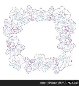 Orchid tropical flower wreath. Vector line art hand drawn illustration for design of card or invite, logo, coloring page.. Orchid tropical flower wreath. Vector line art hand drawn illustration for design of card or invite, logo, coloring page