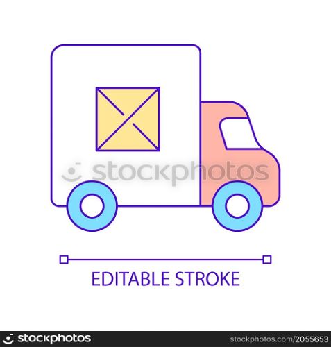 Order delivery by truck RGB color icon. Professional carload shipping service. Transport company business. Isolated vector illustration. Simple filled line drawing. Editable stroke. Order delivery by truck RGB color icon