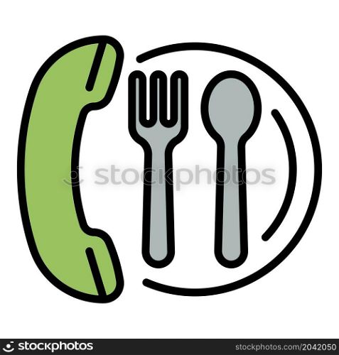 Order food by phone icon. Outline order food by phone vector icon color flat isolated. Order food by phone icon color outline vector