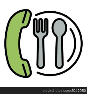 Order food by phone icon. Outline order food by phone vector icon color flat isolated. Order food by phone icon color outline vector