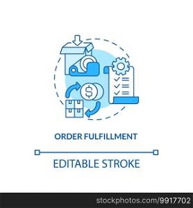 Order fulfillment concept icon. Warehouse audit elements. Process and delivering orders to buyers. Delievery idea thin line illustration. Vector isolated outline RGB color drawing. Editable stroke. Order fulfillment concept icon