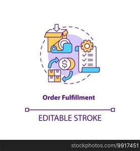 Order fulfillment concept icon. Warehouse audit elements. Process and delivering orders to customers. Delievery idea thin line illustration. Vector isolated outline RGB color drawing. Editable stroke. Order fulfillment concept icon