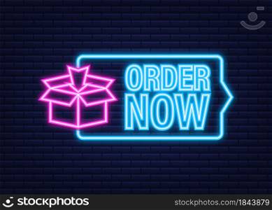 Order now for marketing design. Web, graphic, banner. Website icon symbol. Website template. Neon icon. Vector stock illustration. Order now for marketing design. Web, graphic, banner. Website icon symbol. Website template. Neon icon. Vector stock illustration.