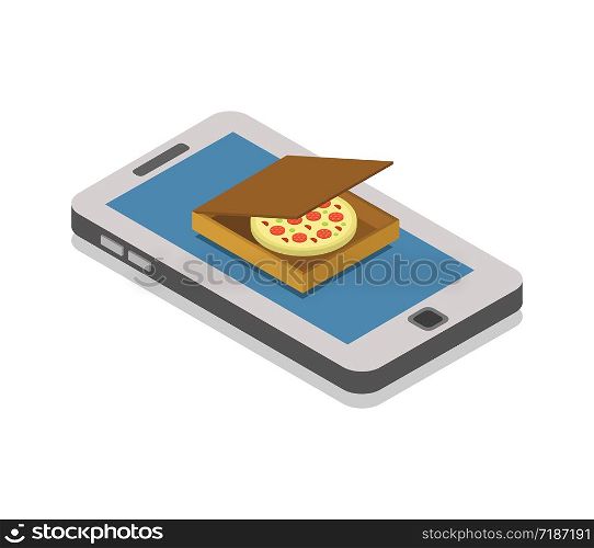 order pizza isometric smartphone
