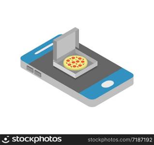 order pizza isometric smartphone