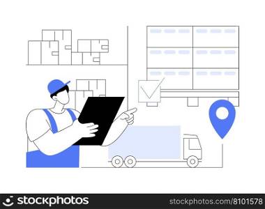 Order processing abstract concept vector illustration. Warehouse worker with tablet checking order for transportation, export and import business, foreign trade industry abstract metaphor.. Order processing abstract concept vector illustration.