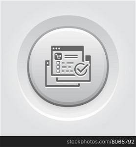 Order Processing Icon. Grey Button Design.. Order Processing Icon. Grey Button Design. Isolated Illustration. App Symbol or UI element. Web Page with Order and Check Mark.