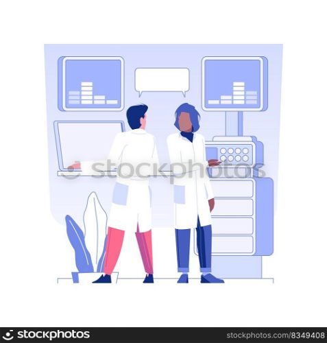 Order scientific research isolated concept vector illustration. Group of multiethnic researchers in lab, launching product process, clinical expertise, medical equipment vector concept.. Order scientific research isolated concept vector illustration.